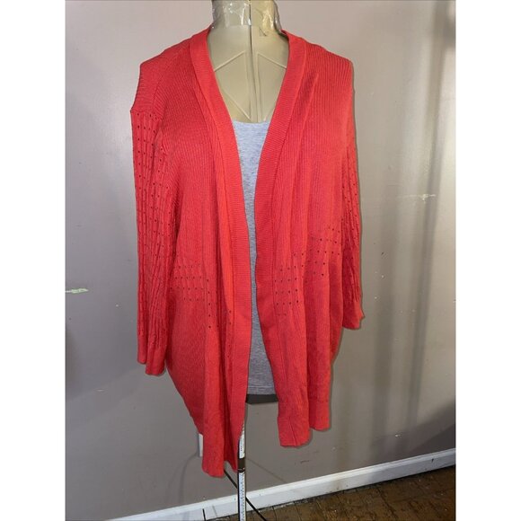 Lane Bryant Sweaters - Lane Bryant Ribbed Long Open Cardigan Pink Eyelet Detail 3/4 Sleeve Sz 26/28